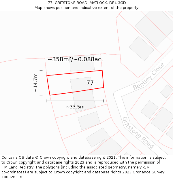 77, GRITSTONE ROAD, MATLOCK, DE4 3GD: Plot and title map