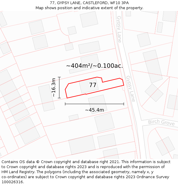 77, GYPSY LANE, CASTLEFORD, WF10 3PA: Plot and title map