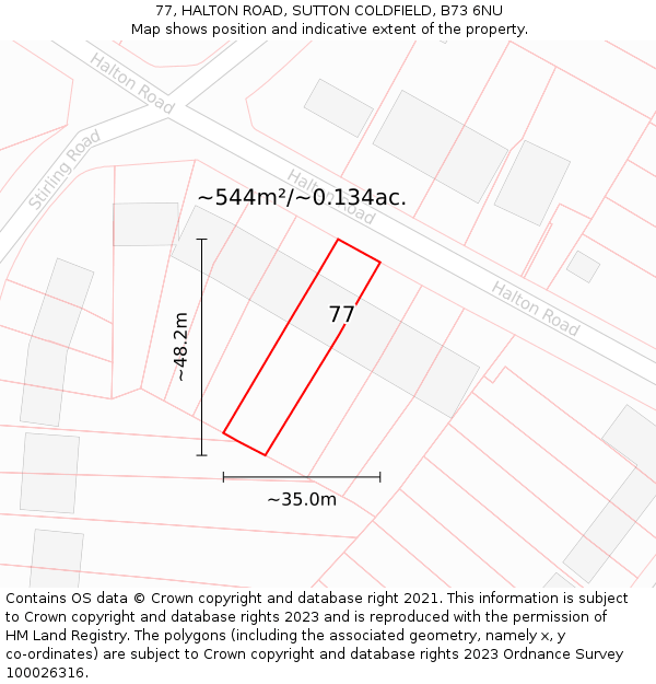 77, HALTON ROAD, SUTTON COLDFIELD, B73 6NU: Plot and title map