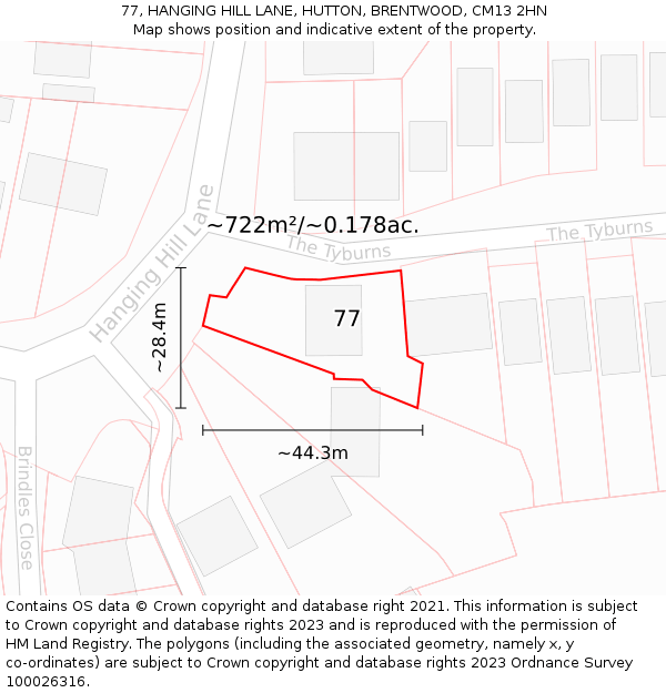 77, HANGING HILL LANE, HUTTON, BRENTWOOD, CM13 2HN: Plot and title map