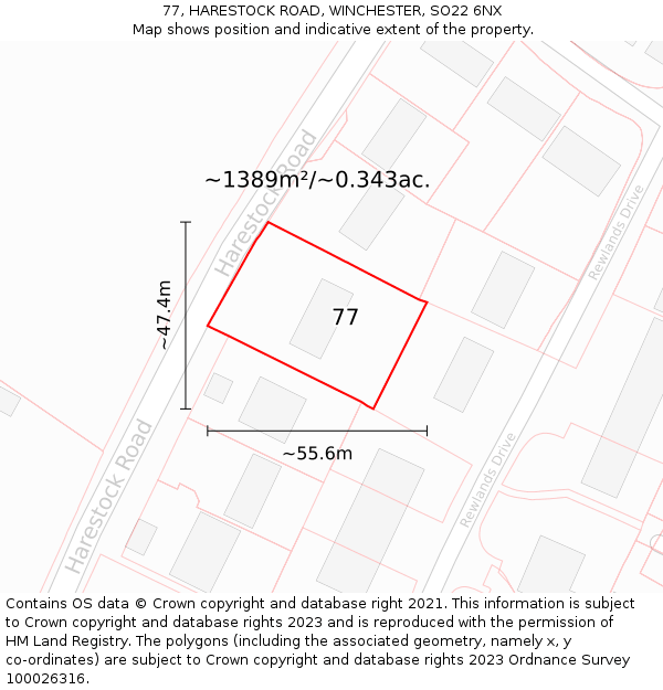 77, HARESTOCK ROAD, WINCHESTER, SO22 6NX: Plot and title map