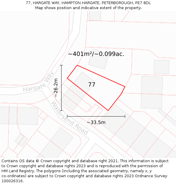 77, HARGATE WAY, HAMPTON HARGATE, PETERBOROUGH, PE7 8DL: Plot and title map