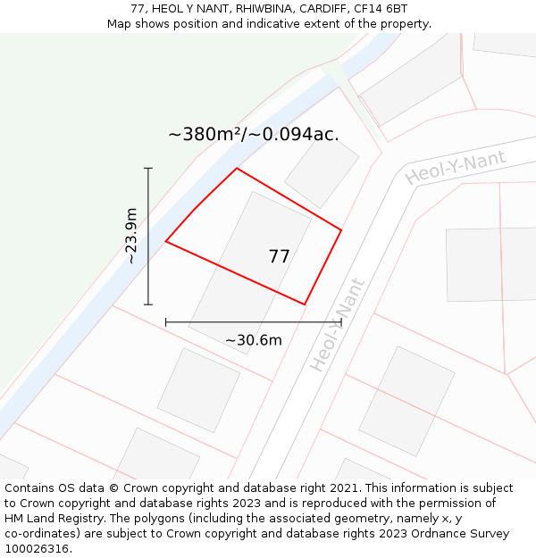 77, HEOL Y NANT, RHIWBINA, CARDIFF, CF14 6BT: Plot and title map