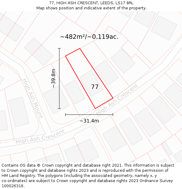 77, HIGH ASH CRESCENT, LEEDS, LS17 8RL: Plot and title map
