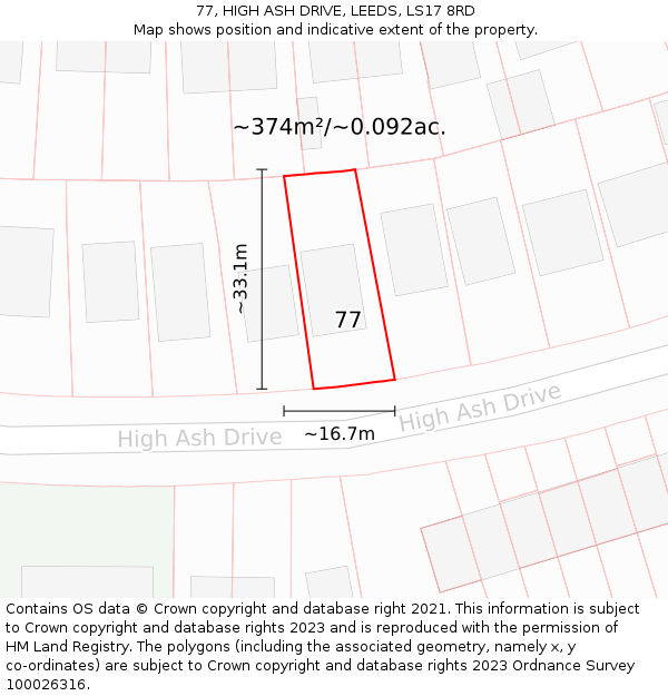 77, HIGH ASH DRIVE, LEEDS, LS17 8RD: Plot and title map