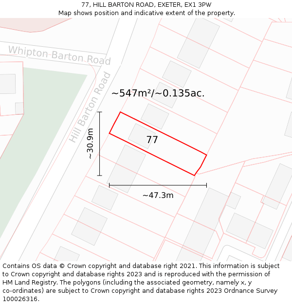 77, HILL BARTON ROAD, EXETER, EX1 3PW: Plot and title map