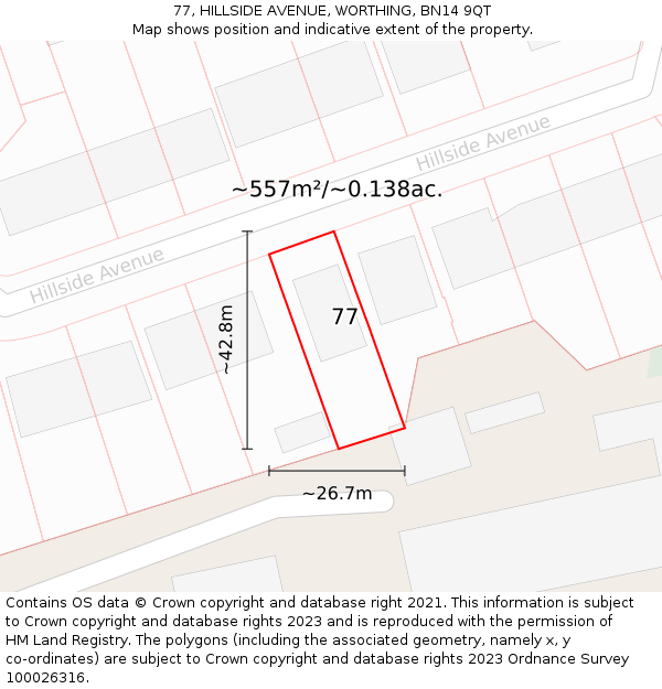 77, HILLSIDE AVENUE, WORTHING, BN14 9QT: Plot and title map