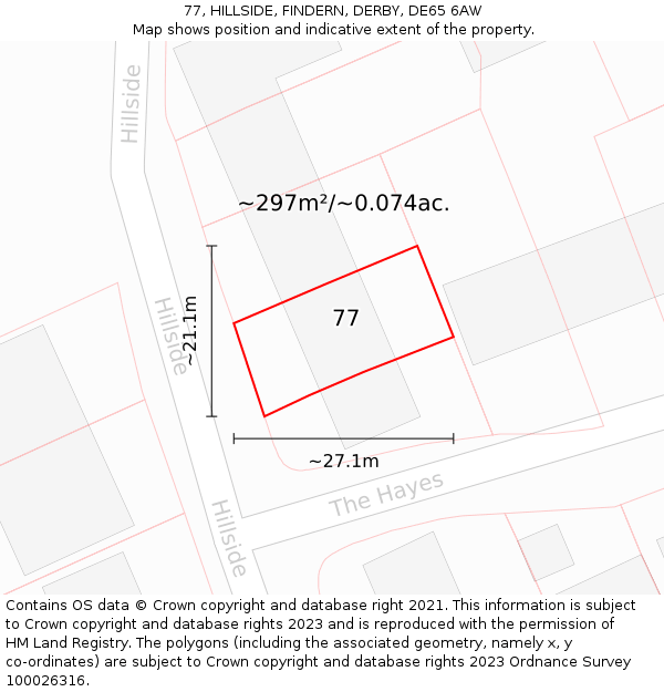 77, HILLSIDE, FINDERN, DERBY, DE65 6AW: Plot and title map