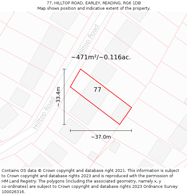 77, HILLTOP ROAD, EARLEY, READING, RG6 1DB: Plot and title map