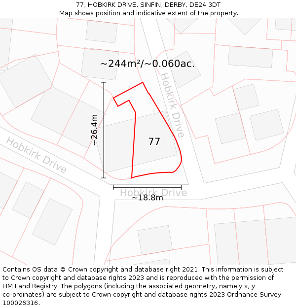 77, HOBKIRK DRIVE, SINFIN, DERBY, DE24 3DT: Plot and title map