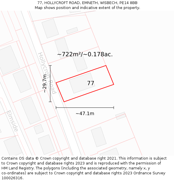 77, HOLLYCROFT ROAD, EMNETH, WISBECH, PE14 8BB: Plot and title map