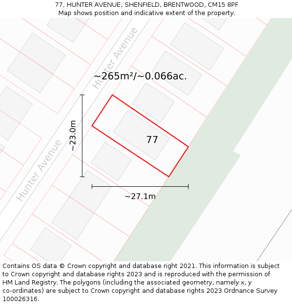 77, HUNTER AVENUE, SHENFIELD, BRENTWOOD, CM15 8PF: Plot and title map