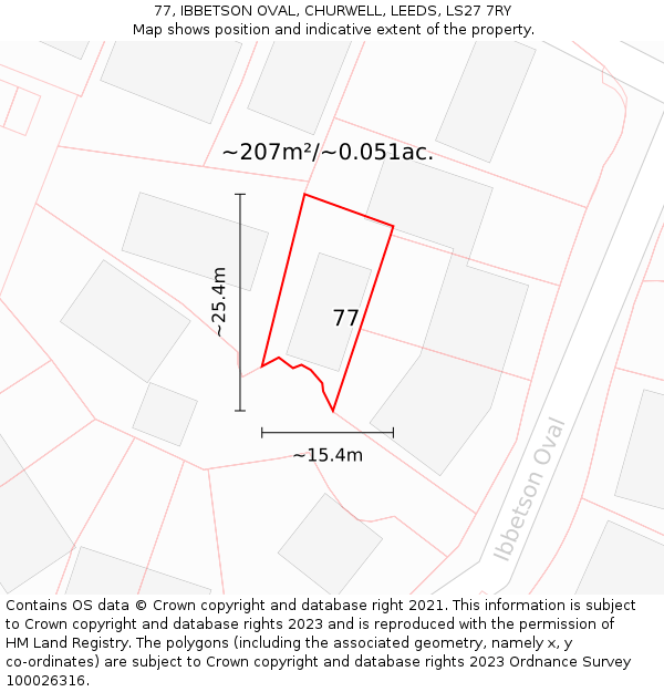77, IBBETSON OVAL, CHURWELL, LEEDS, LS27 7RY: Plot and title map