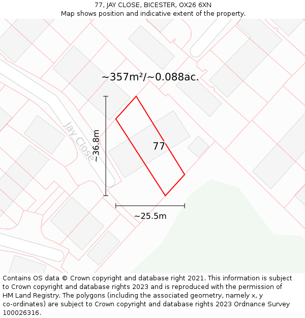 77, JAY CLOSE, BICESTER, OX26 6XN: Plot and title map