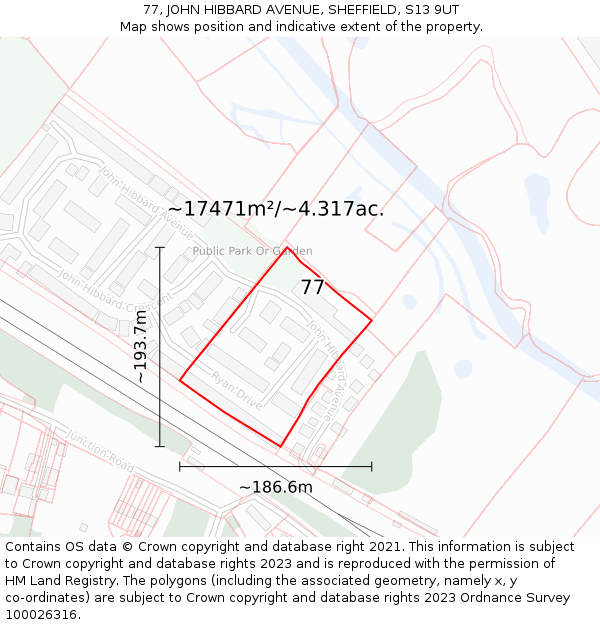 77, JOHN HIBBARD AVENUE, SHEFFIELD, S13 9UT: Plot and title map