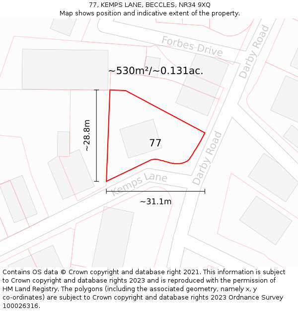 77, KEMPS LANE, BECCLES, NR34 9XQ: Plot and title map