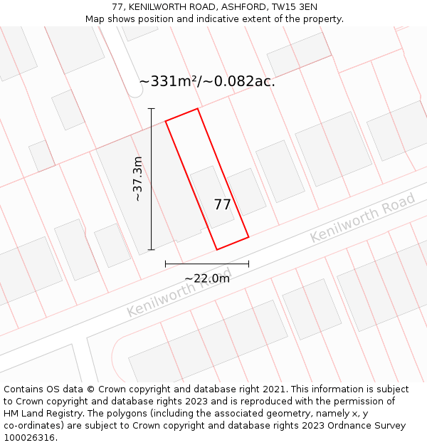 77, KENILWORTH ROAD, ASHFORD, TW15 3EN: Plot and title map