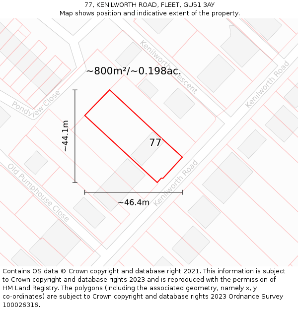 77, KENILWORTH ROAD, FLEET, GU51 3AY: Plot and title map
