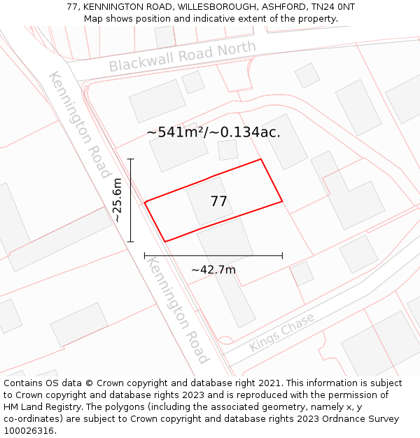 77, KENNINGTON ROAD, WILLESBOROUGH, ASHFORD, TN24 0NT: Plot and title map