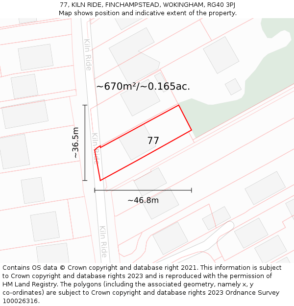 77, KILN RIDE, FINCHAMPSTEAD, WOKINGHAM, RG40 3PJ: Plot and title map
