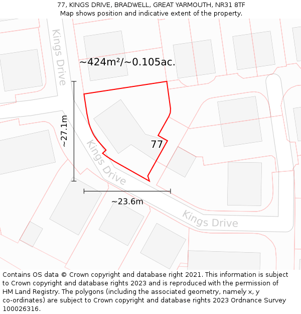 77, KINGS DRIVE, BRADWELL, GREAT YARMOUTH, NR31 8TF: Plot and title map