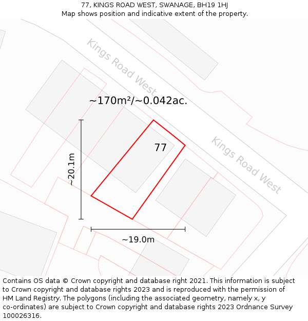 77, KINGS ROAD WEST, SWANAGE, BH19 1HJ: Plot and title map