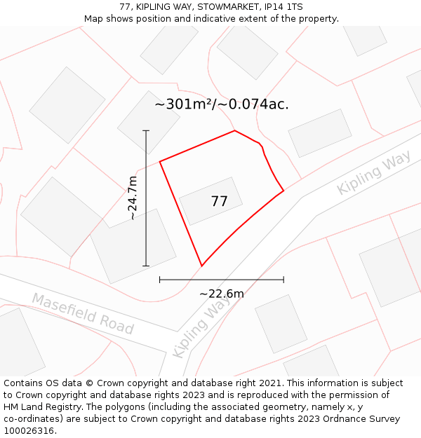 77, KIPLING WAY, STOWMARKET, IP14 1TS: Plot and title map