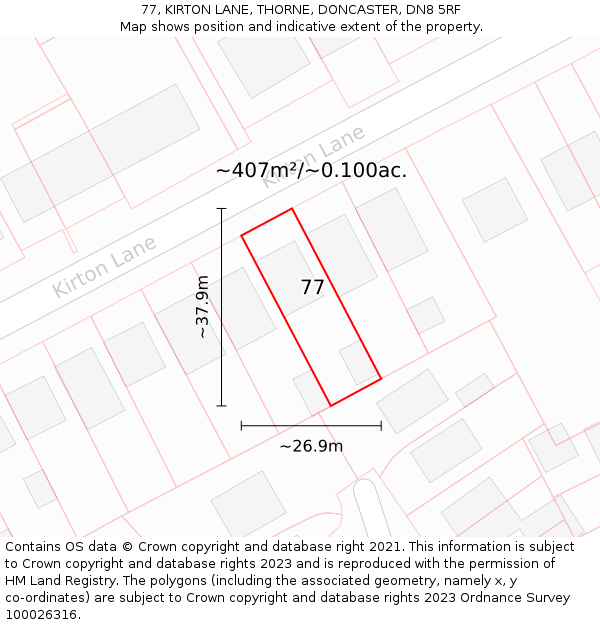 77, KIRTON LANE, THORNE, DONCASTER, DN8 5RF: Plot and title map