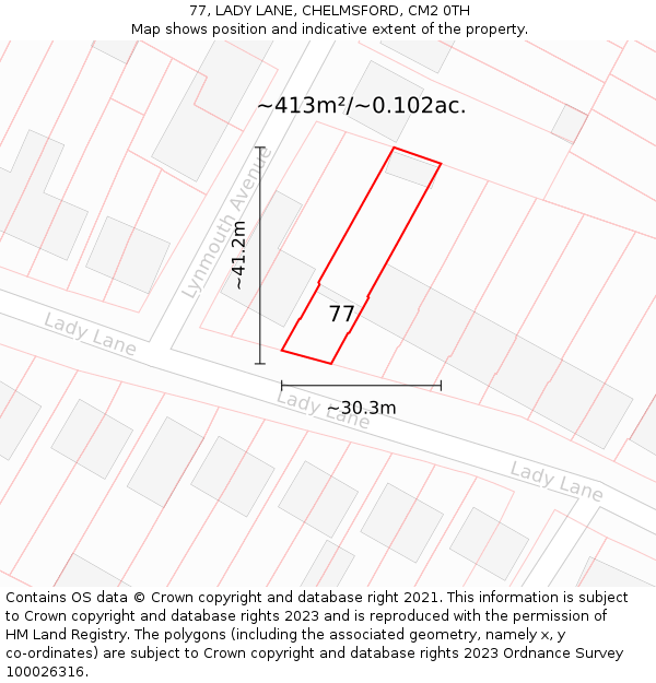 77, LADY LANE, CHELMSFORD, CM2 0TH: Plot and title map