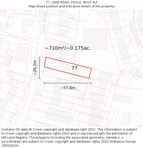 77, LAKE ROAD, POOLE, BH15 4LF: Plot and title map