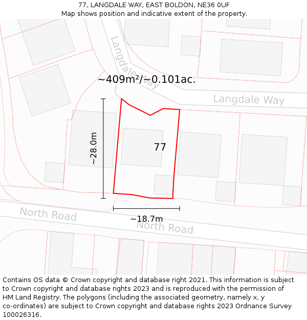 77, LANGDALE WAY, EAST BOLDON, NE36 0UF: Plot and title map