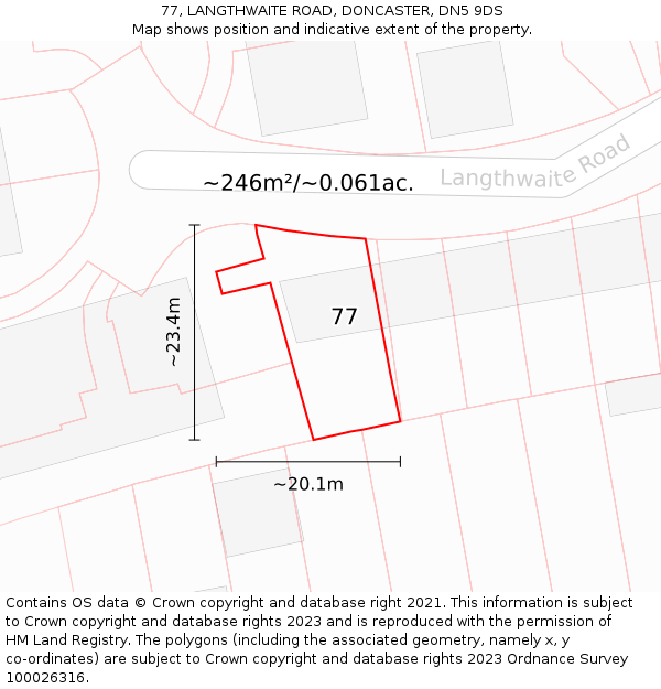 77, LANGTHWAITE ROAD, DONCASTER, DN5 9DS: Plot and title map