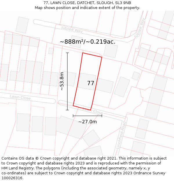 77, LAWN CLOSE, DATCHET, SLOUGH, SL3 9NB: Plot and title map