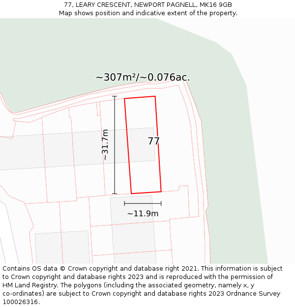 77, LEARY CRESCENT, NEWPORT PAGNELL, MK16 9GB: Plot and title map