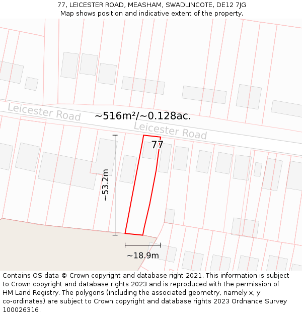 77, LEICESTER ROAD, MEASHAM, SWADLINCOTE, DE12 7JG: Plot and title map