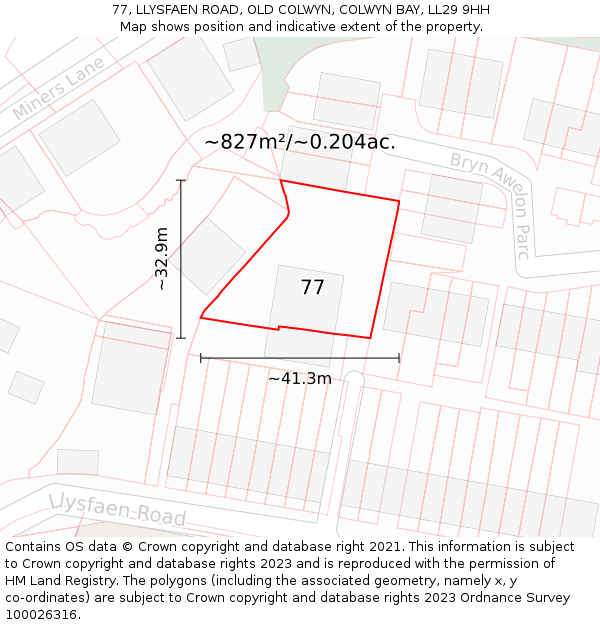 77, LLYSFAEN ROAD, OLD COLWYN, COLWYN BAY, LL29 9HH: Plot and title map