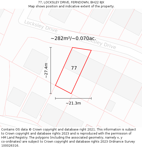 77, LOCKSLEY DRIVE, FERNDOWN, BH22 8JX: Plot and title map