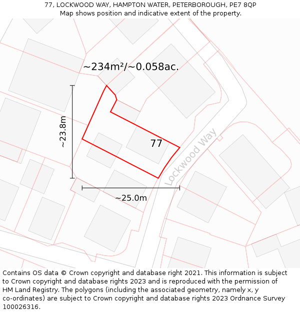 77, LOCKWOOD WAY, HAMPTON WATER, PETERBOROUGH, PE7 8QP: Plot and title map
