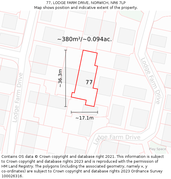 77, LODGE FARM DRIVE, NORWICH, NR6 7LP: Plot and title map