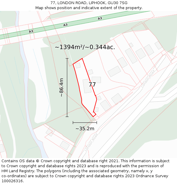 77, LONDON ROAD, LIPHOOK, GU30 7SG: Plot and title map