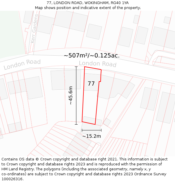 77, LONDON ROAD, WOKINGHAM, RG40 1YA: Plot and title map