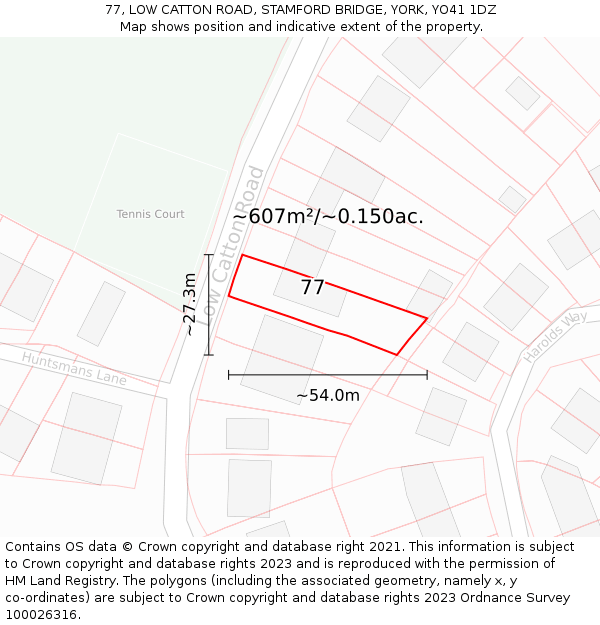 77, LOW CATTON ROAD, STAMFORD BRIDGE, YORK, YO41 1DZ: Plot and title map