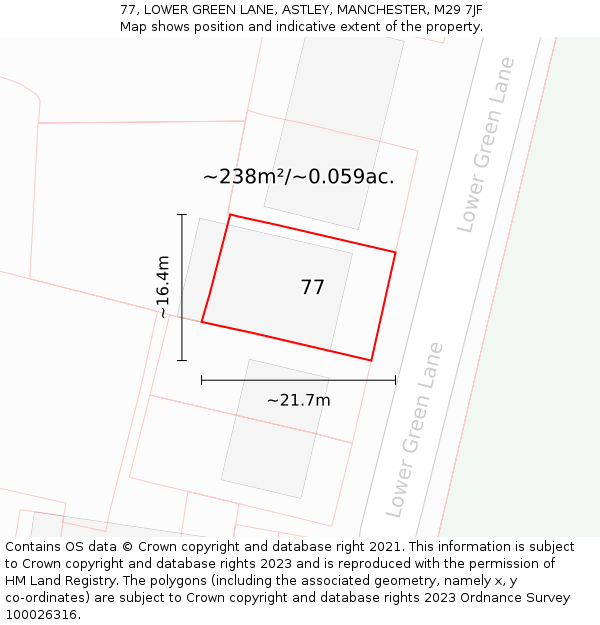 77, LOWER GREEN LANE, ASTLEY, MANCHESTER, M29 7JF: Plot and title map
