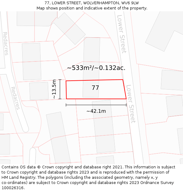 77, LOWER STREET, WOLVERHAMPTON, WV6 9LW: Plot and title map
