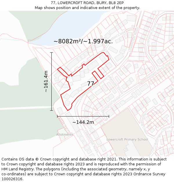 77, LOWERCROFT ROAD, BURY, BL8 2EP: Plot and title map
