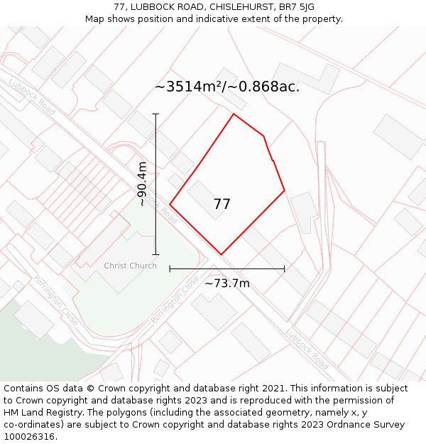 77, LUBBOCK ROAD, CHISLEHURST, BR7 5JG: Plot and title map