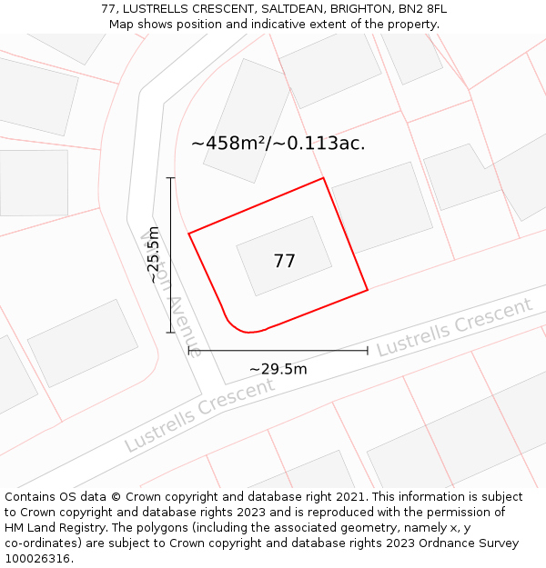 77, LUSTRELLS CRESCENT, SALTDEAN, BRIGHTON, BN2 8FL: Plot and title map