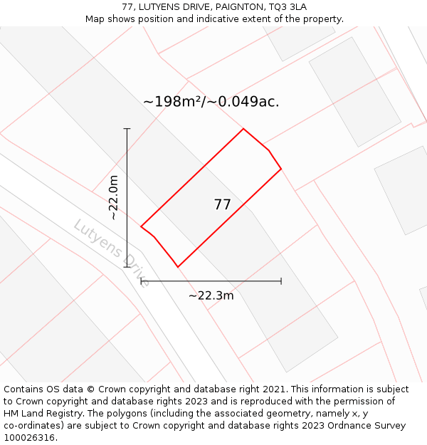 77, LUTYENS DRIVE, PAIGNTON, TQ3 3LA: Plot and title map