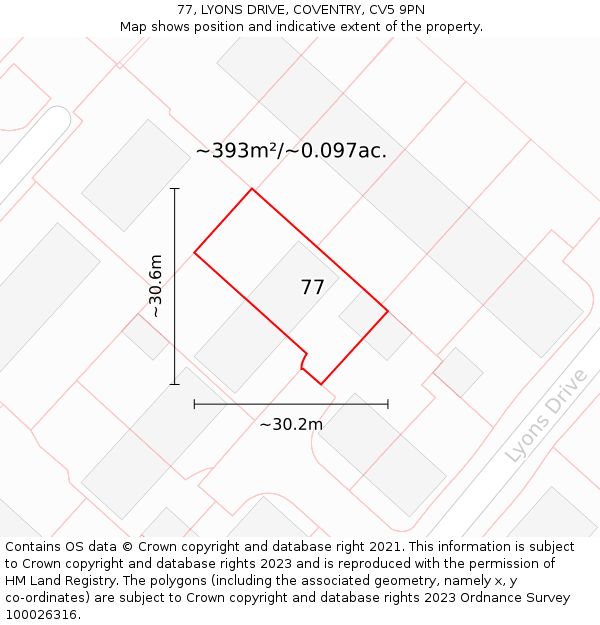 77, LYONS DRIVE, COVENTRY, CV5 9PN: Plot and title map