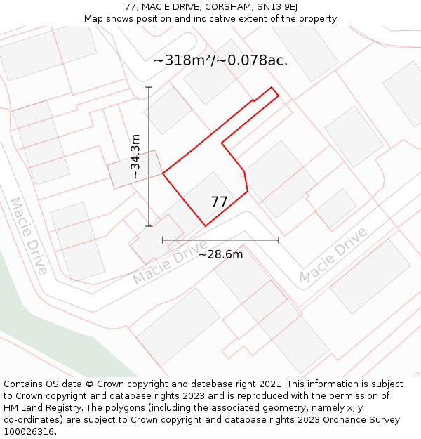 77, MACIE DRIVE, CORSHAM, SN13 9EJ: Plot and title map